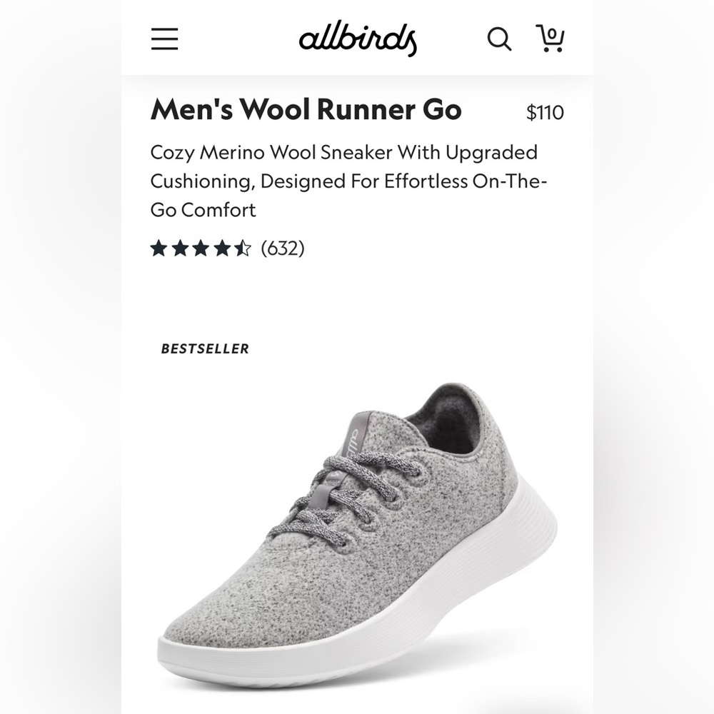 Allbirds Men’s Gray Wool Runner Go Sneakers